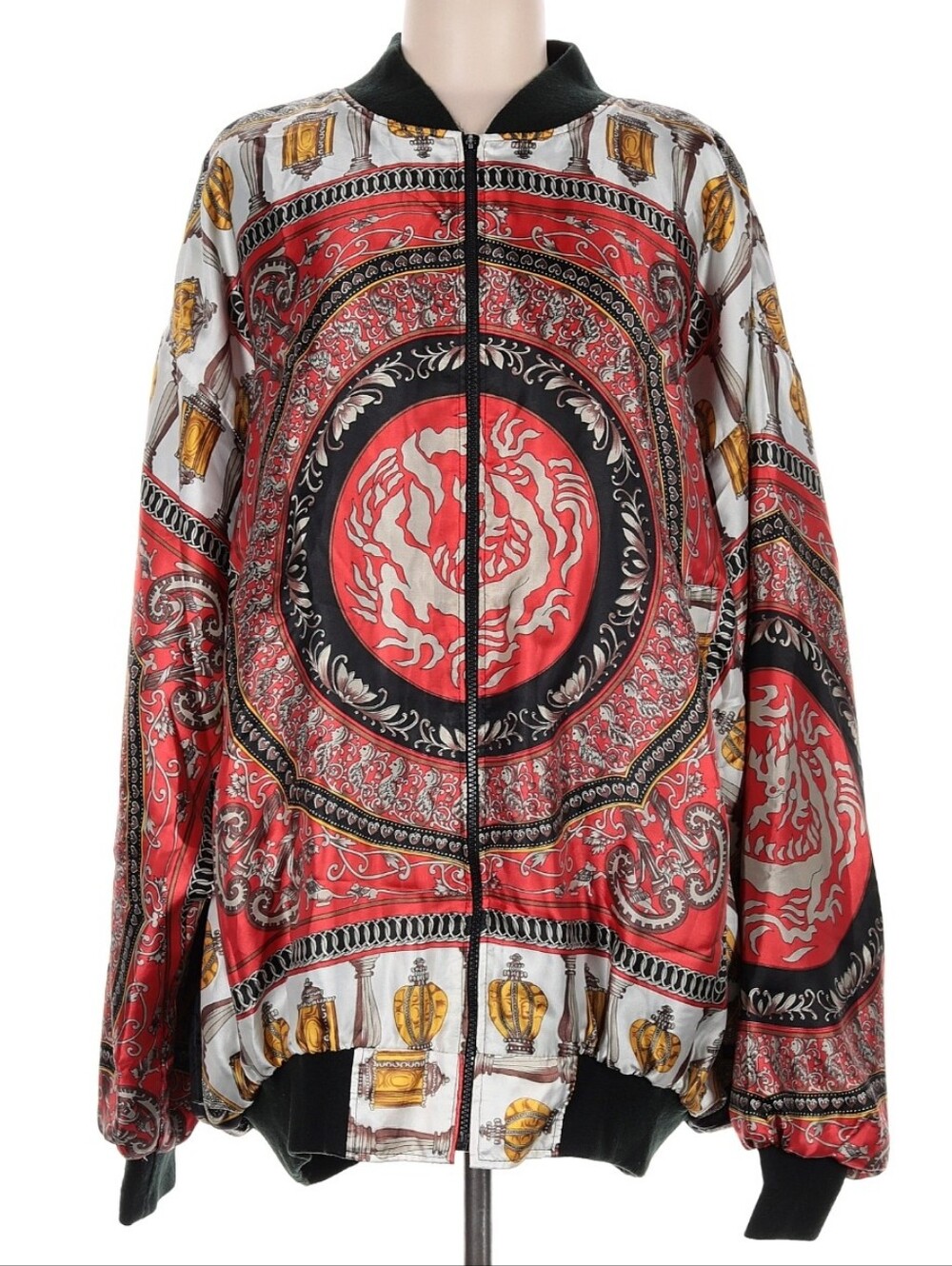 Vintage Maximalist 80s 90s Baroque Medallion Bomber Jacket Red Gold Unisex OS